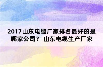 2017山东电缆厂家排名最好的是哪家公司？ 山东电缆生产厂家